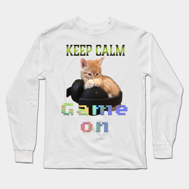 Gamer Cat Keep Calm Game On Long Sleeve T-Shirt by aadventures